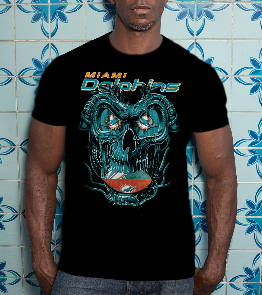 Miami Dolphins Dragonskull Football Helmet T-Shirt