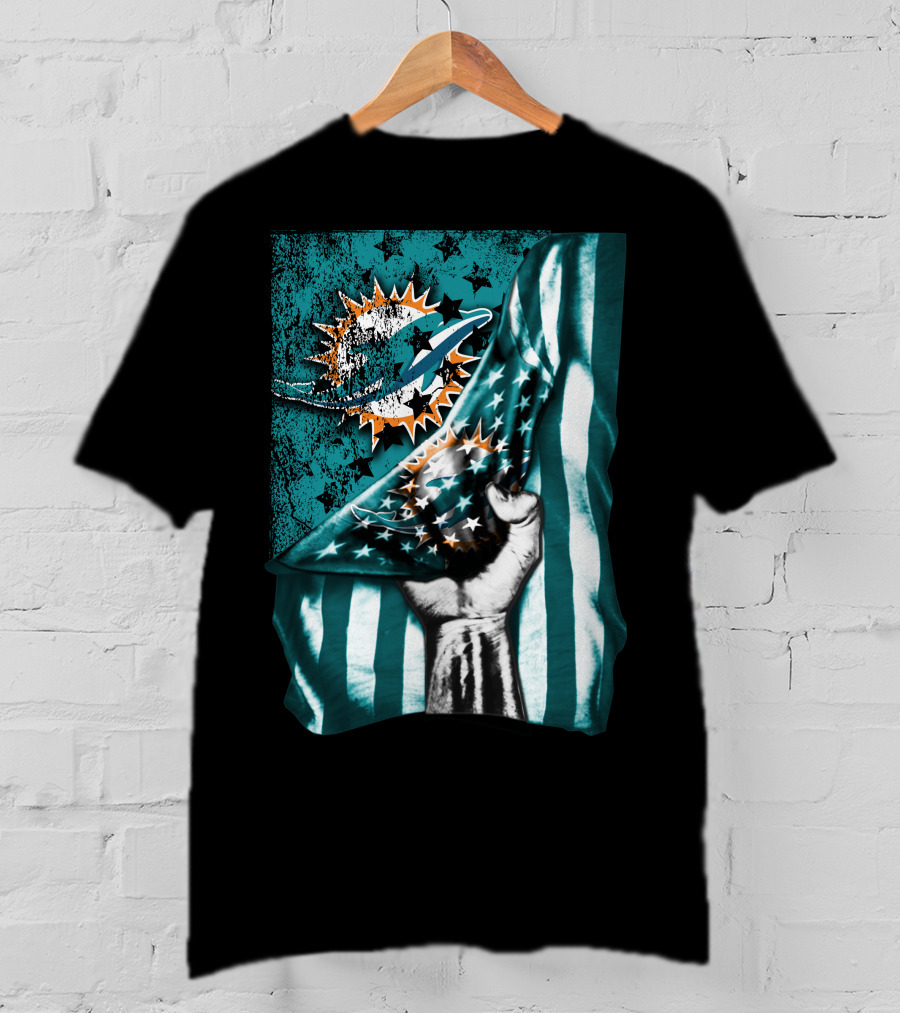 Flag V1 Miami Dolphins Stars And Stripes Fist T-Shirt