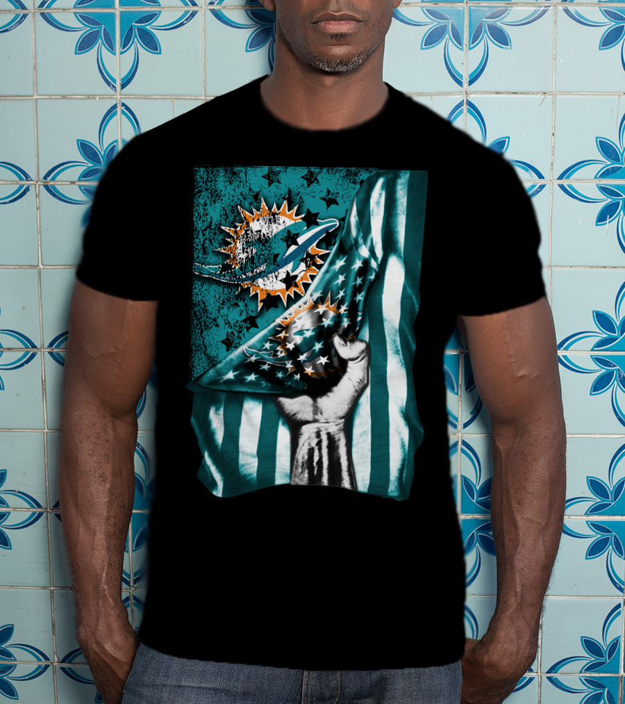 Flag V1 Miami Dolphins Stars And Stripes Fist T-Shirt