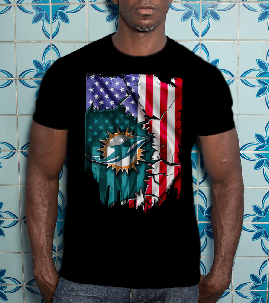 Flag V2 Miami Dolphins American Flag Football Team T-Shirt