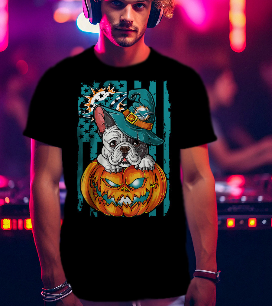 Hlw Bulldog Miami Dolphins Halloween Pumpkin T-Shirt