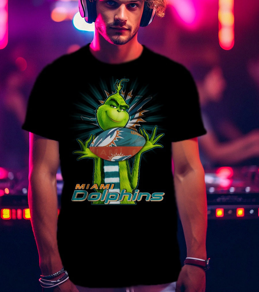 Grinch Holding Miami Dolphins Football T-Shirt