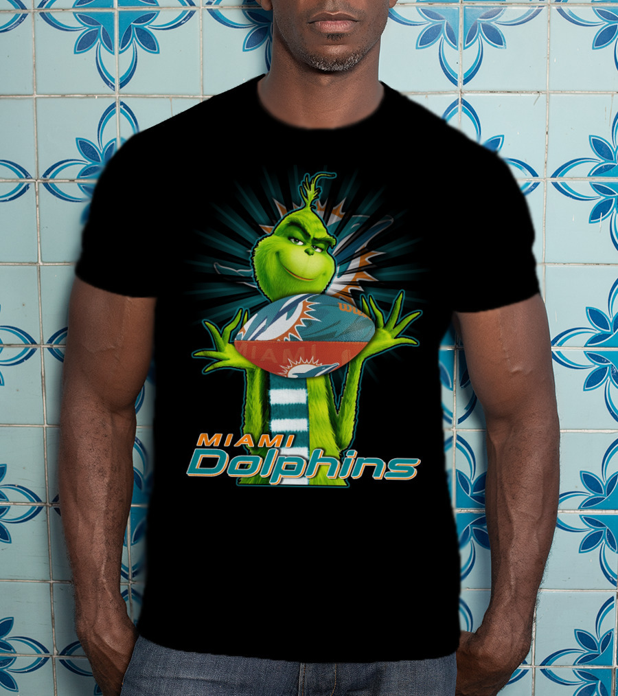 Grinch Holding Miami Dolphins Football T-Shirt