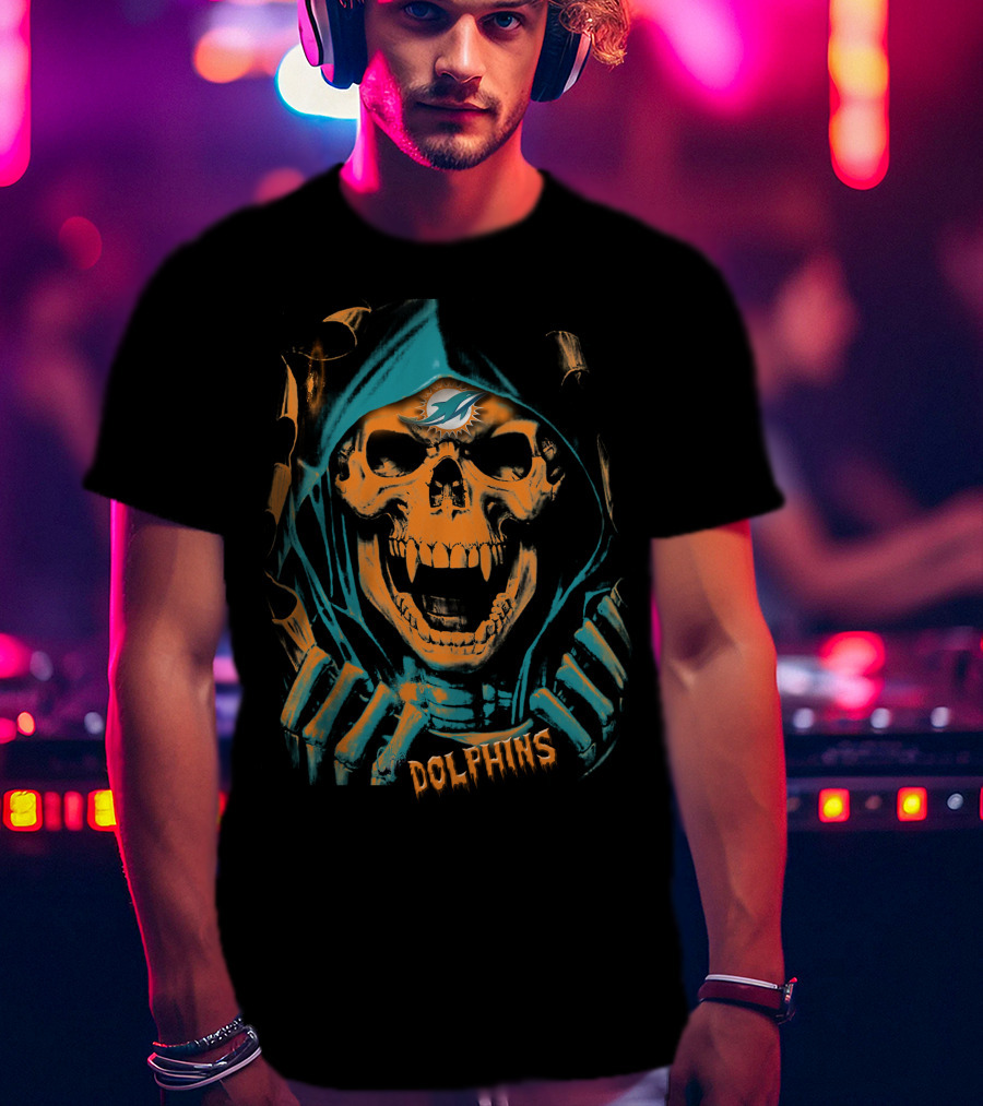 Miami Dolphins Skull Reaper Hoodie T-Shirt