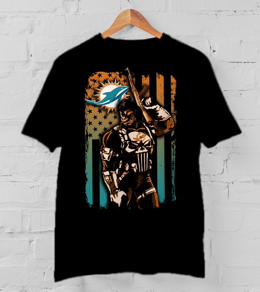 Miami Dolphins 48 Punisher Stars Stripes Crossover T-Shirt