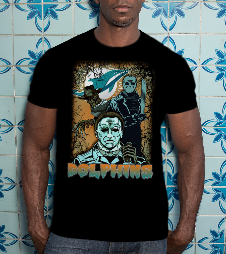 Miami Dolphins Horror Crossover Poster T-Shirt