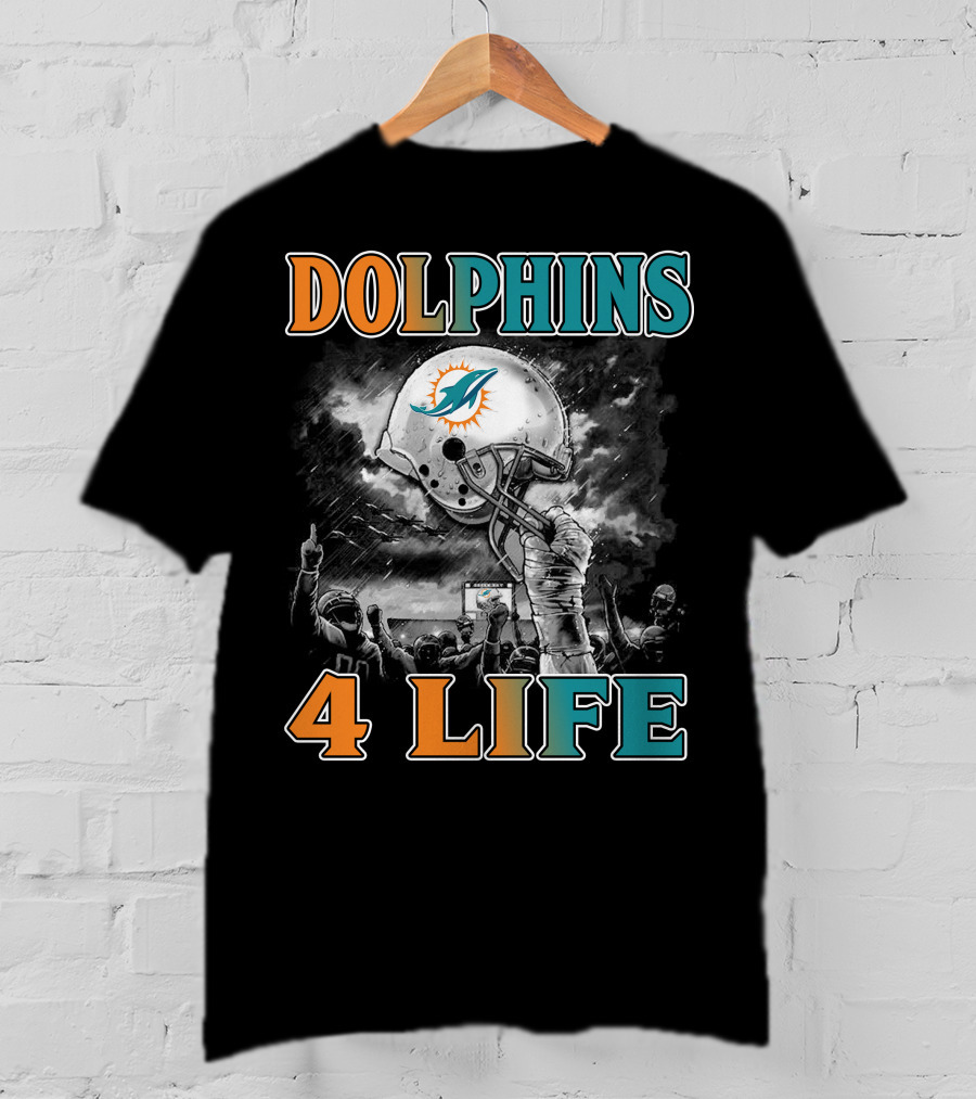 Dolphins 4 Life Miami Dolphins Helmet Celebration T-Shirt