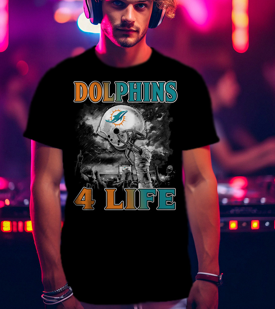 Dolphins 4 Life Miami Dolphins Helmet Celebration T-Shirt
