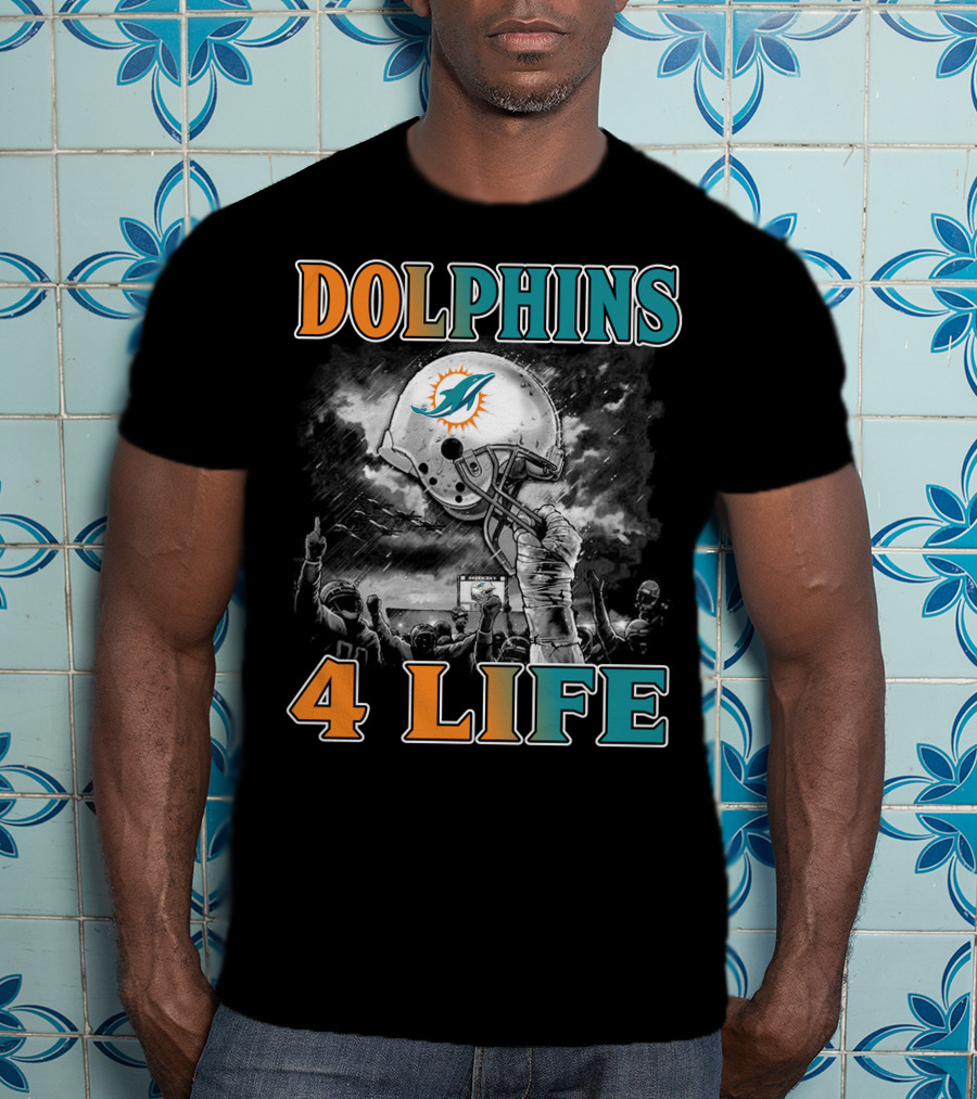 Dolphins 4 Life Miami Dolphins Helmet Celebration T-Shirt