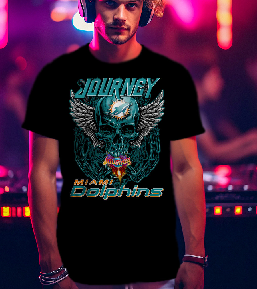 Journey Miami Dolphins Skull With Wings T-Shirt