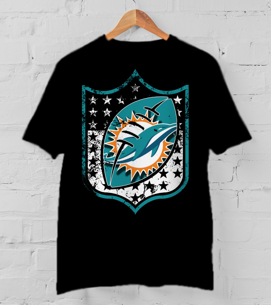 Miami Dolphins Logo With American Flag Elements T-Shirt