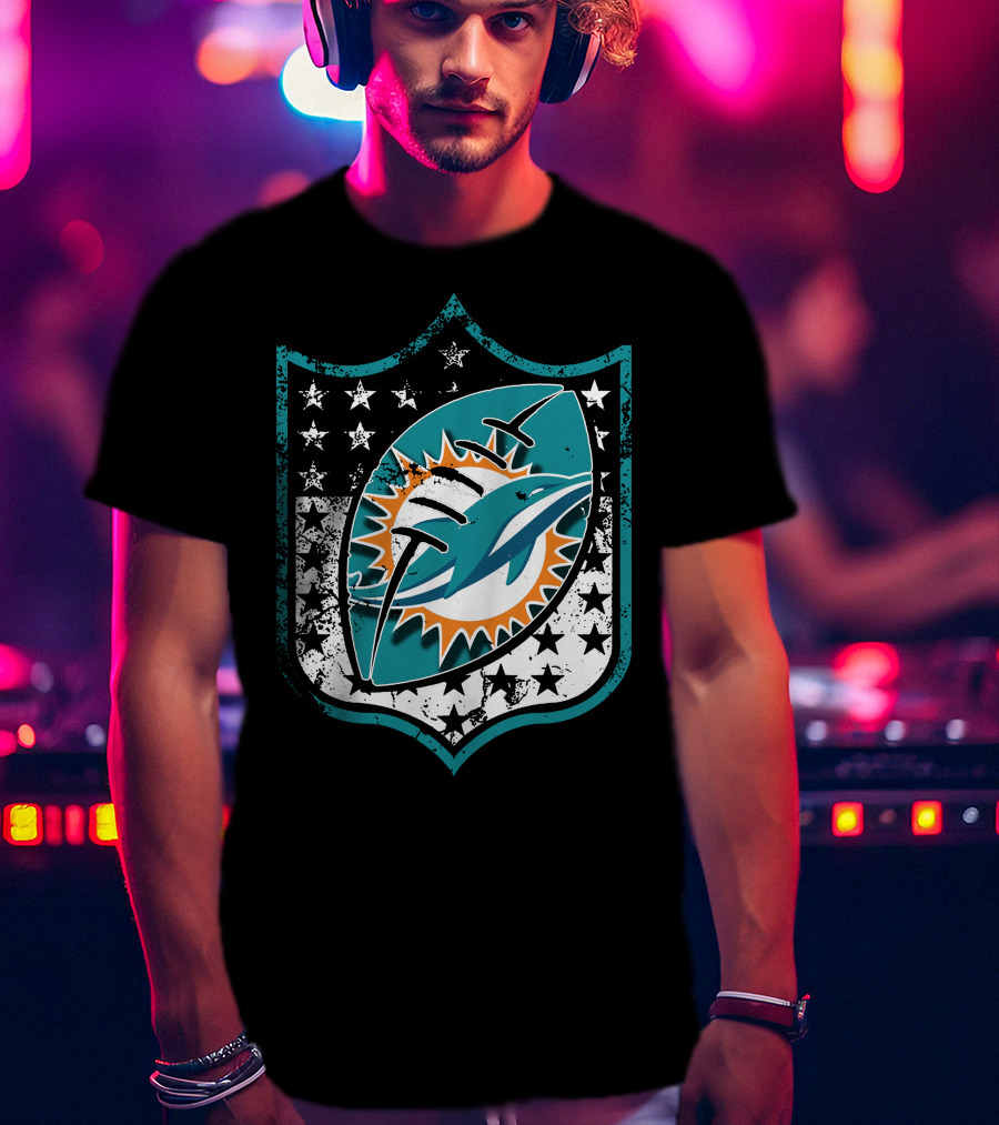Miami Dolphins Logo With American Flag Elements T-Shirt
