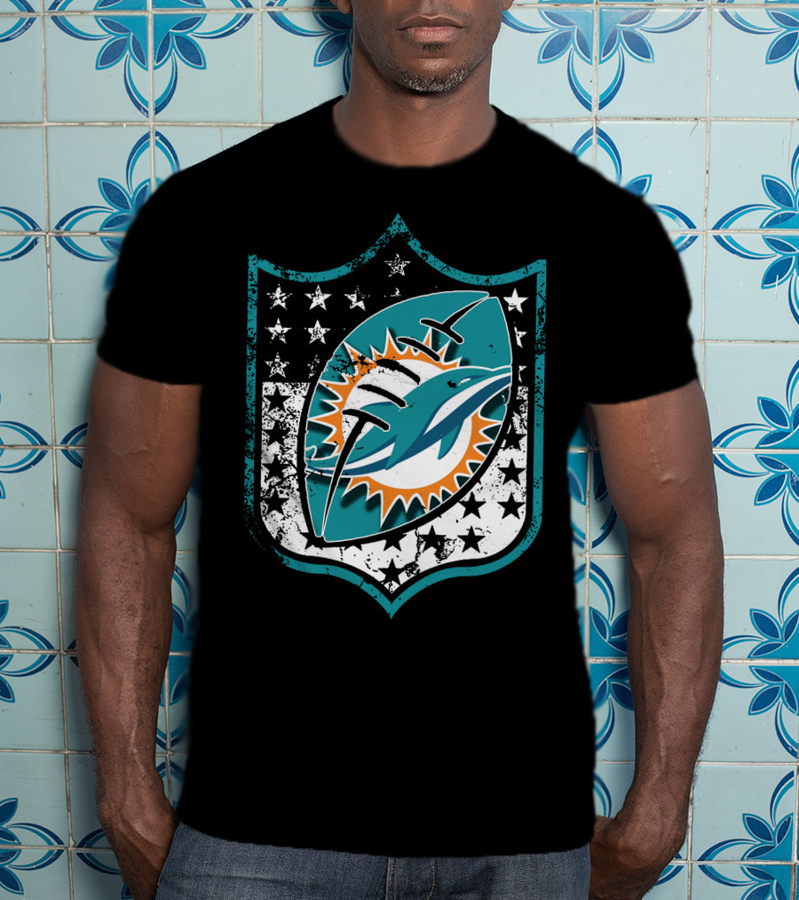 Miami Dolphins Logo With American Flag Elements T-Shirt
