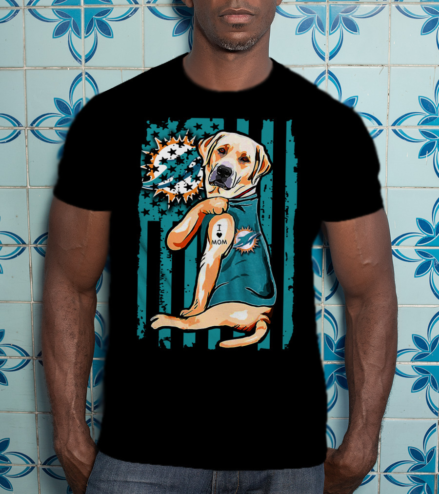 Labrador Retriever I Heart Mom Miami Dolphins Flag T-Shirt