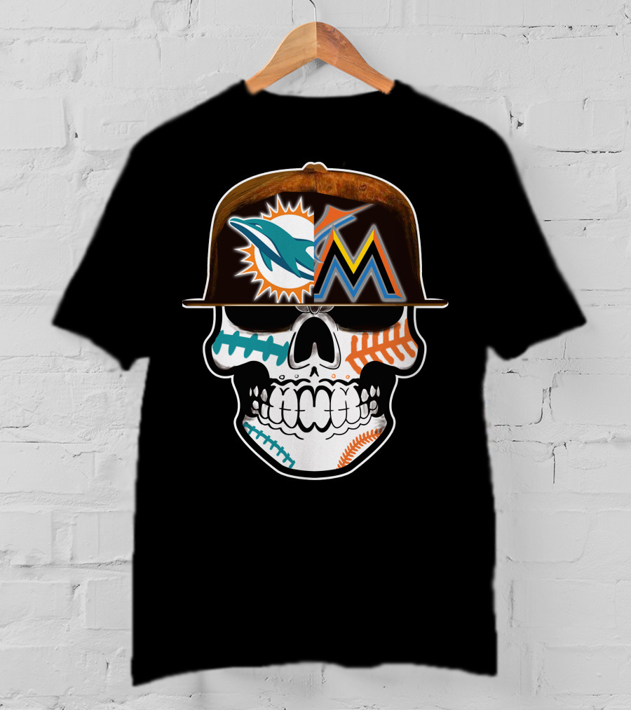 Miami Dolphins Marlins Skull Cap T-Shirt