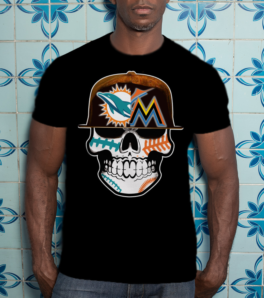 Miami Dolphins Marlins Skull Cap T-Shirt