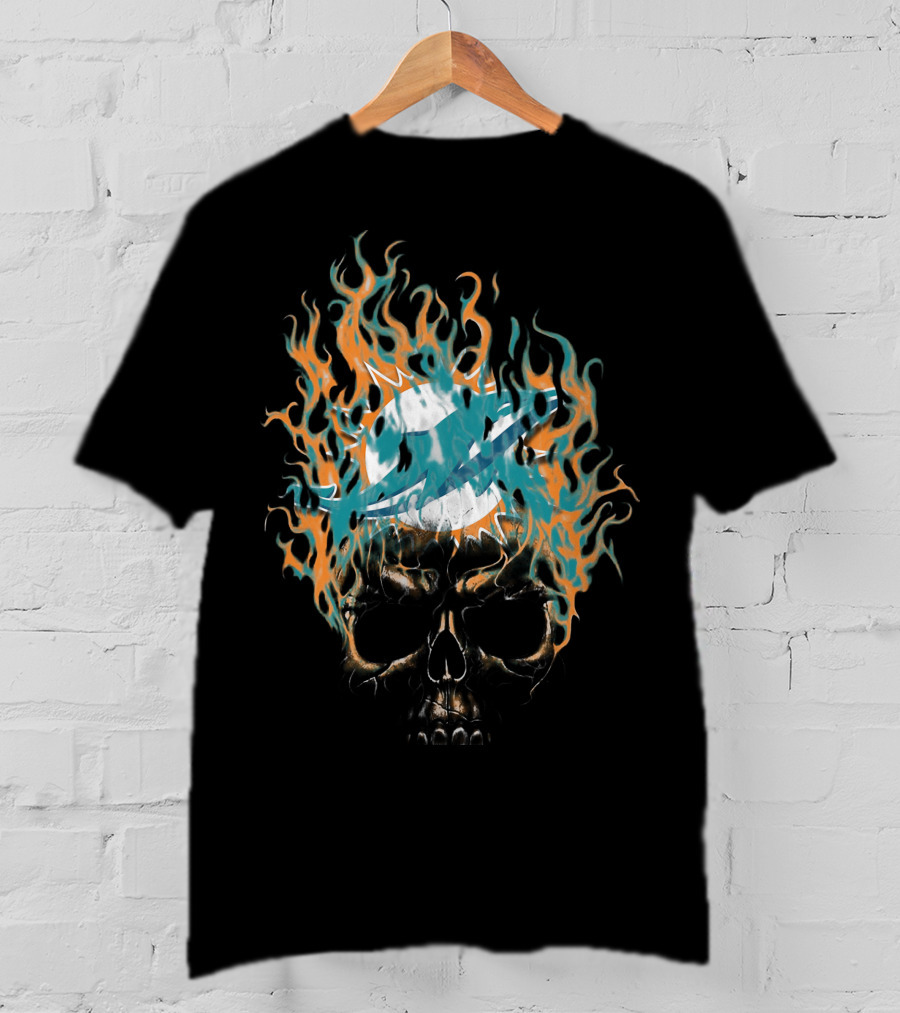 Miami Dolphins Flaming Skull Logo 38 T-Shirt