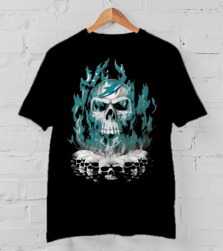 Miami Dolphins Flaming Skulls T-Shirt