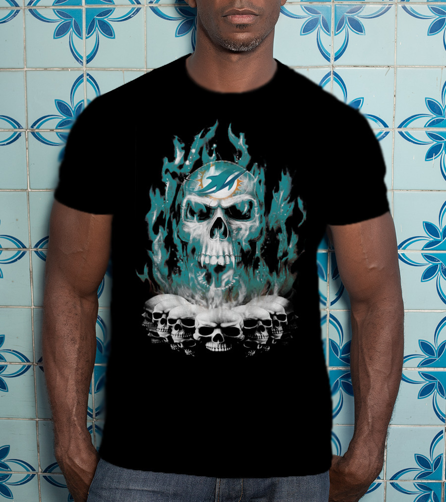 Miami Dolphins Flaming Skulls T-Shirt