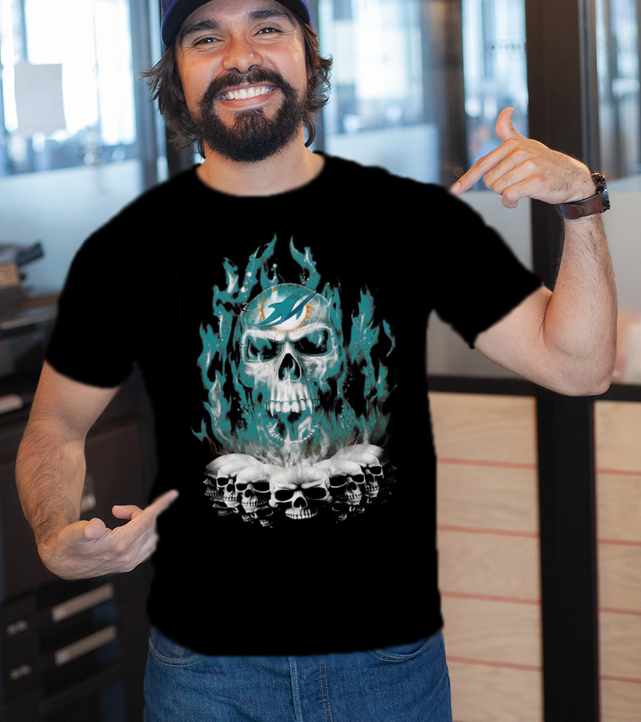 Miami Dolphins Flaming Skulls T-Shirt