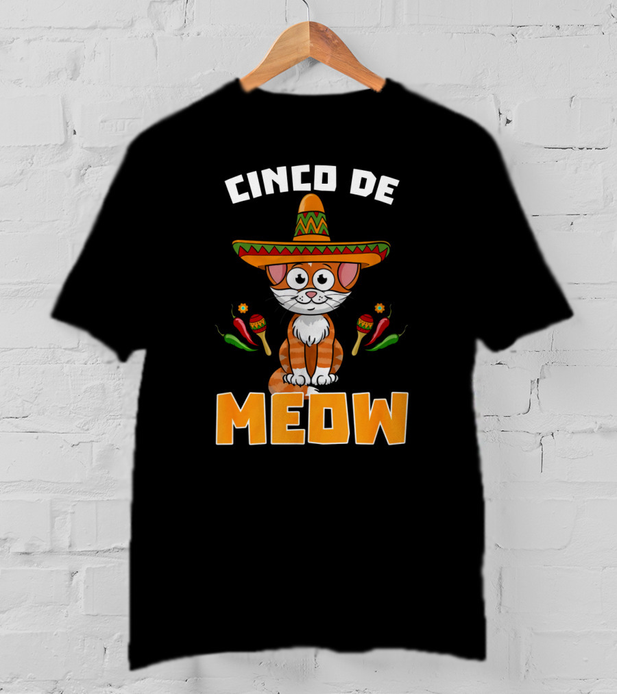 Cinco De Meow Cat Sombrero Maracas Peppers Fiesta T-Shirt