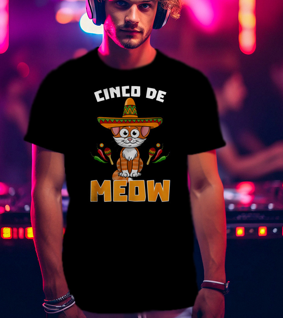 Cinco De Meow Cat Sombrero Maracas Peppers Fiesta T-Shirt