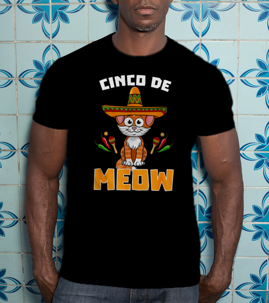 Cinco De Meow Cat Sombrero Maracas Peppers Fiesta T-Shirt