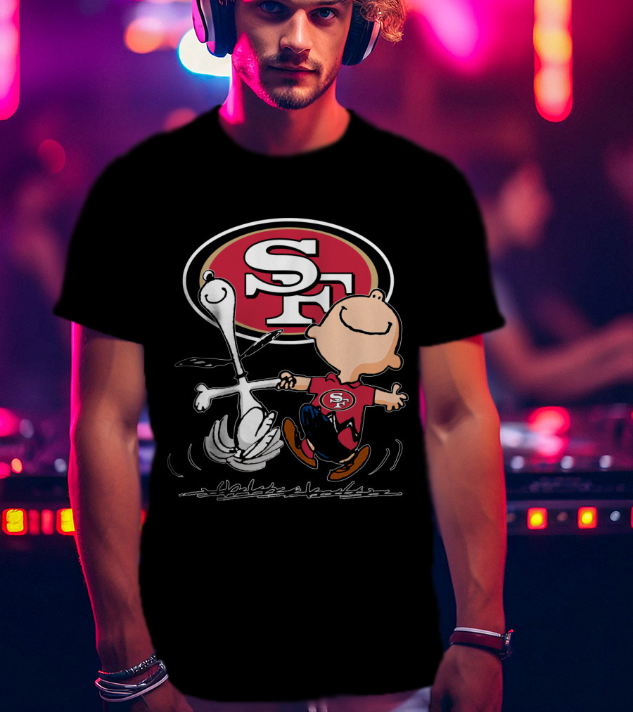 Snoopy And Charlie Brown Dancing With San Francisco 49ers SF T-Shirt