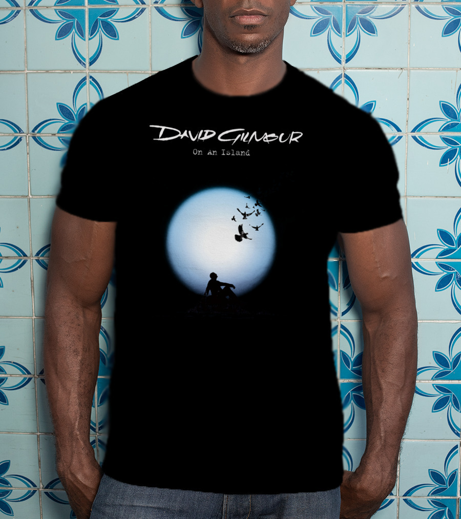 David Gilmour On An Island Silhouette And Birds Moon Scene T-Shirt