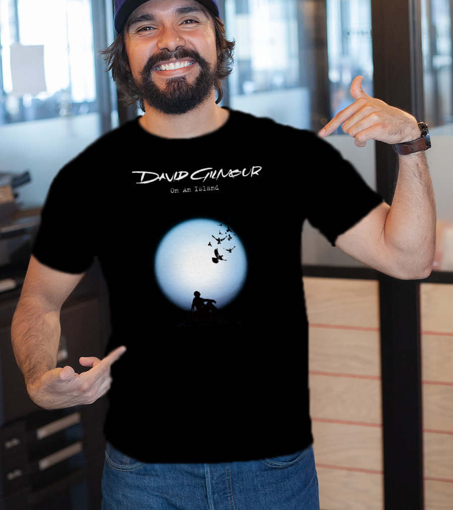 David Gilmour On An Island Silhouette And Birds Moon Scene T-Shirt