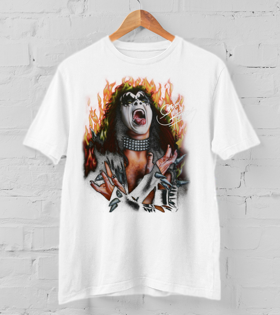 Gene Simmons Demon Makeup Fire Background T-Shirt