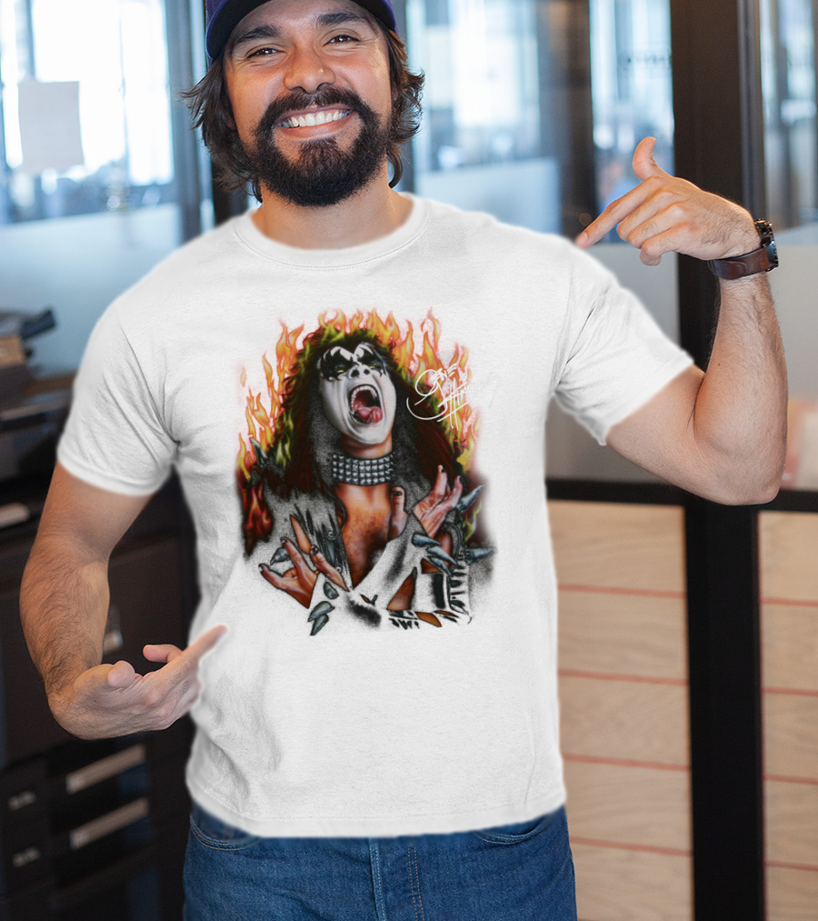 Gene Simmons Demon Makeup Fire Background T-Shirt
