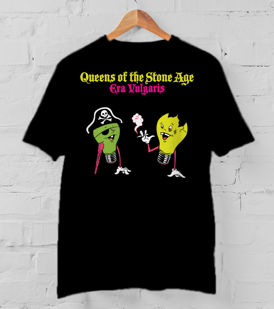 Queens Of The Stone Age Era Vulgaris Smoking Light Bulb And Pirate Character T-Shirt
