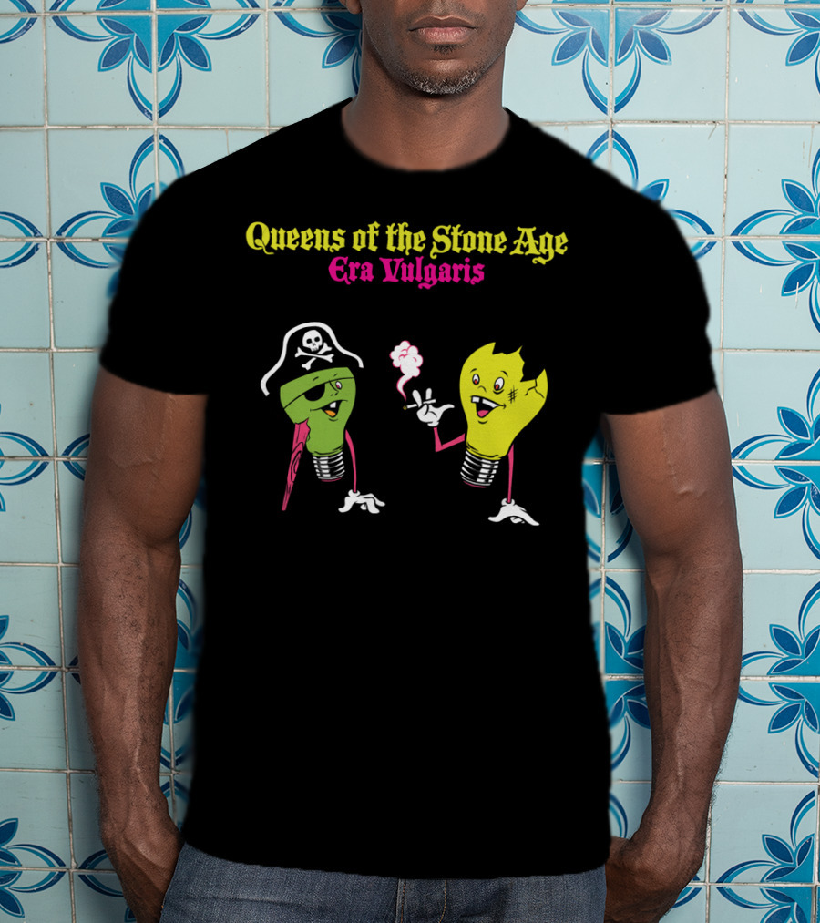 Queens Of The Stone Age Era Vulgaris Smoking Light Bulb And Pirate Character T-Shirt