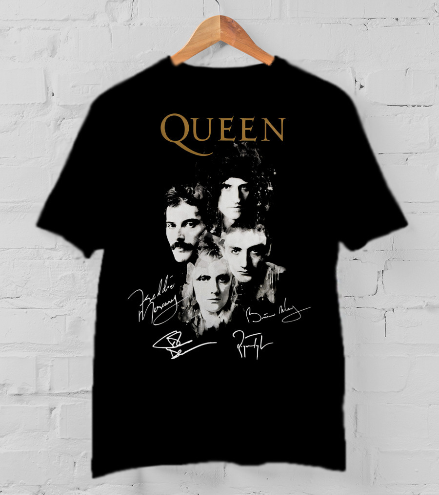 Queen Band Signatures Freddie Mercury Brian May 148 T-Shirt