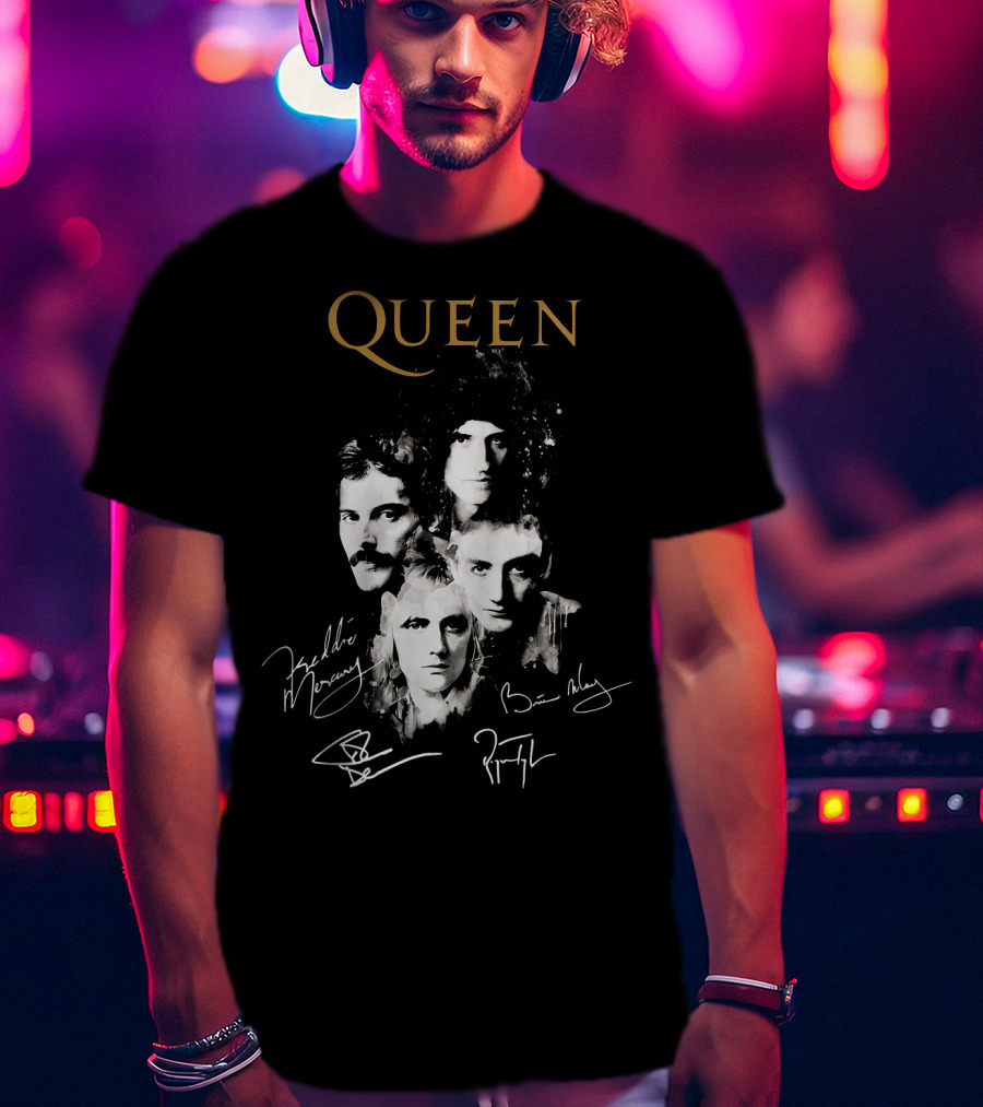 Queen Band Signatures Freddie Mercury Brian May 148 T-Shirt