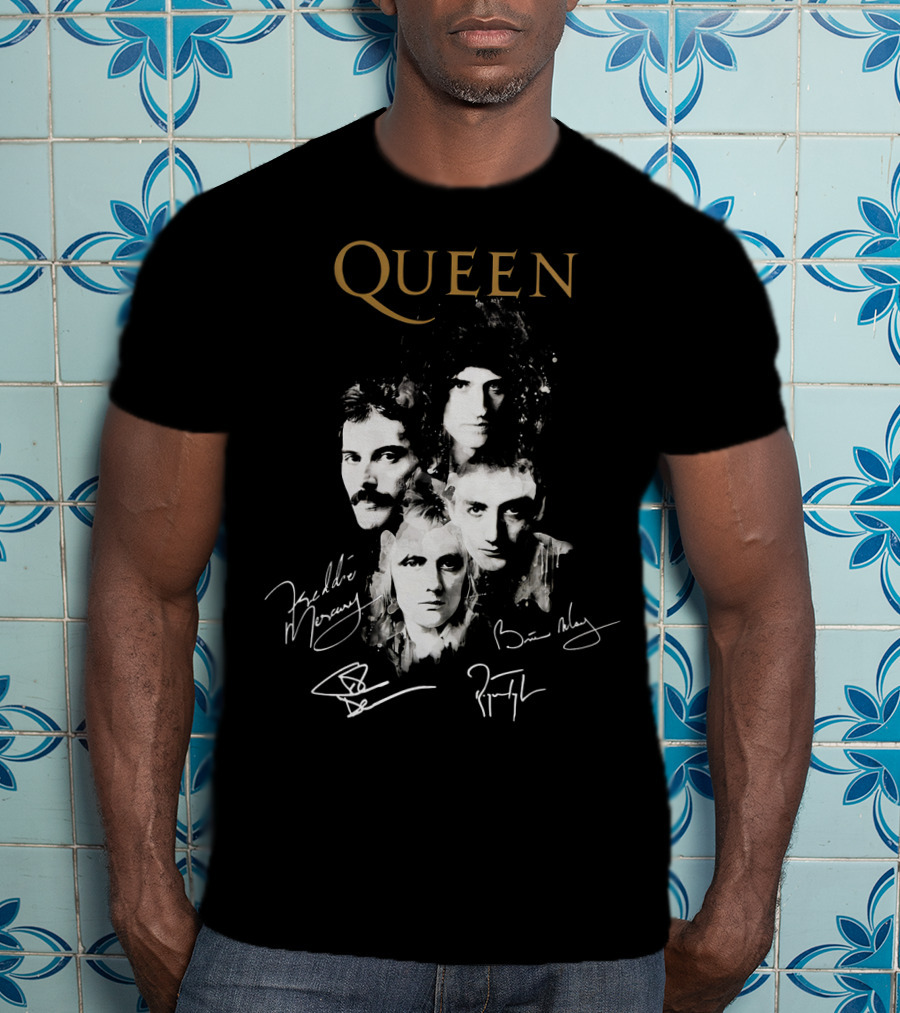 Queen Band Signatures Freddie Mercury Brian May 148 T-Shirt