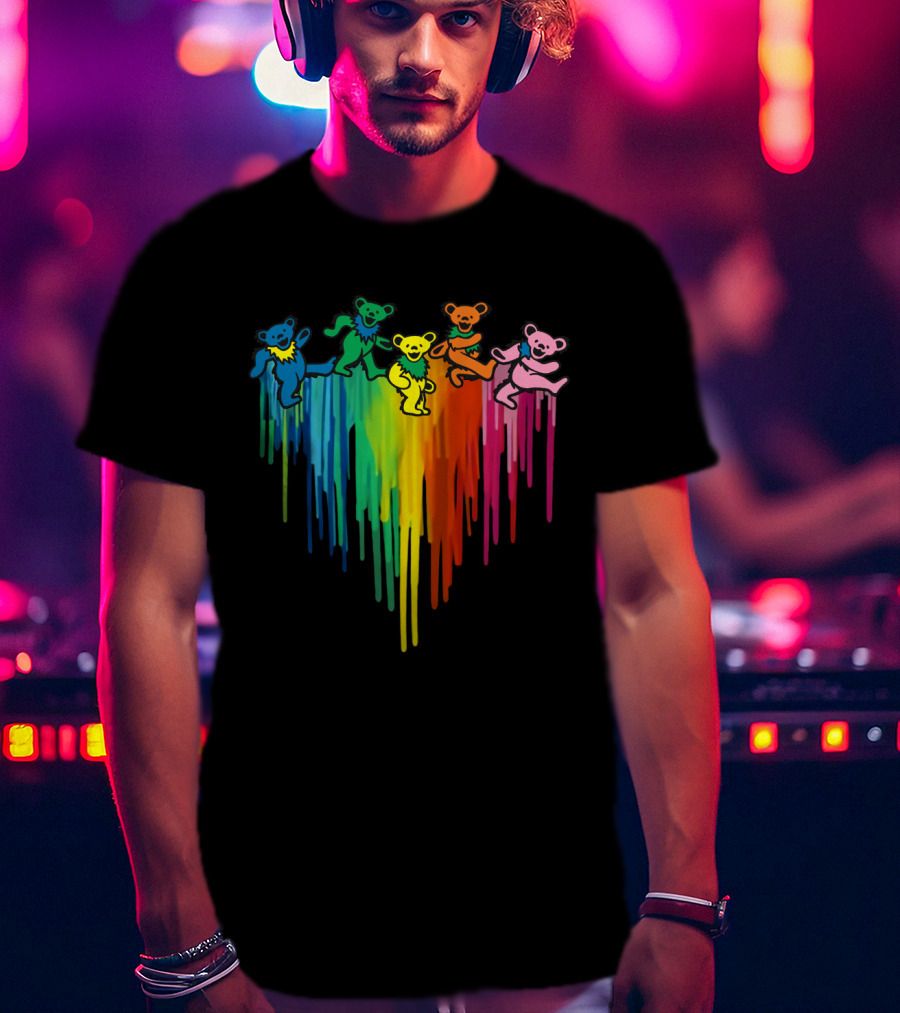 Grateful Dead Dancing Bear Rainbow Drip T-Shirt