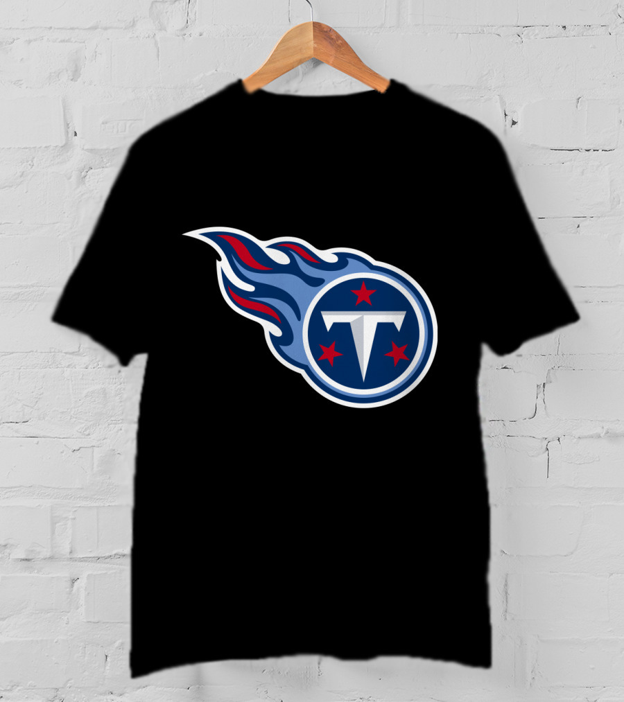 Tennessee Titans Logo Iconic Emblem Blue And Red Flames T-Shirt