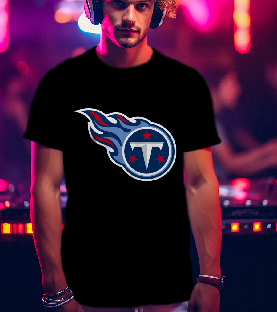 Tennessee Titans Logo Iconic Emblem Blue And Red Flames T-Shirt