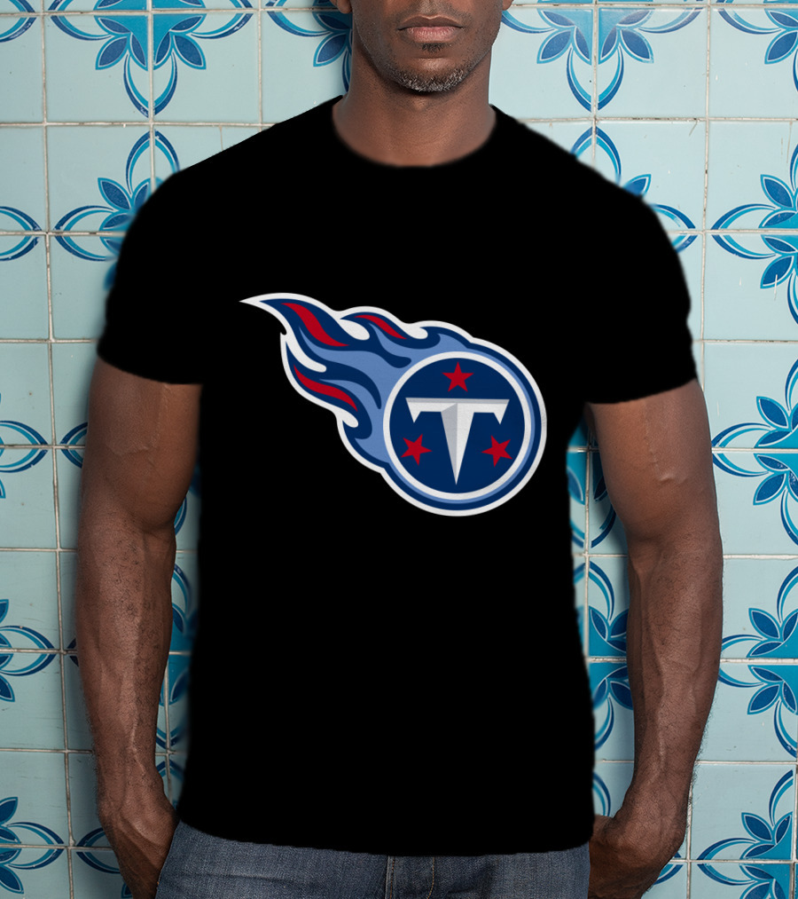 Tennessee Titans Logo Iconic Emblem Blue And Red Flames T-Shirt