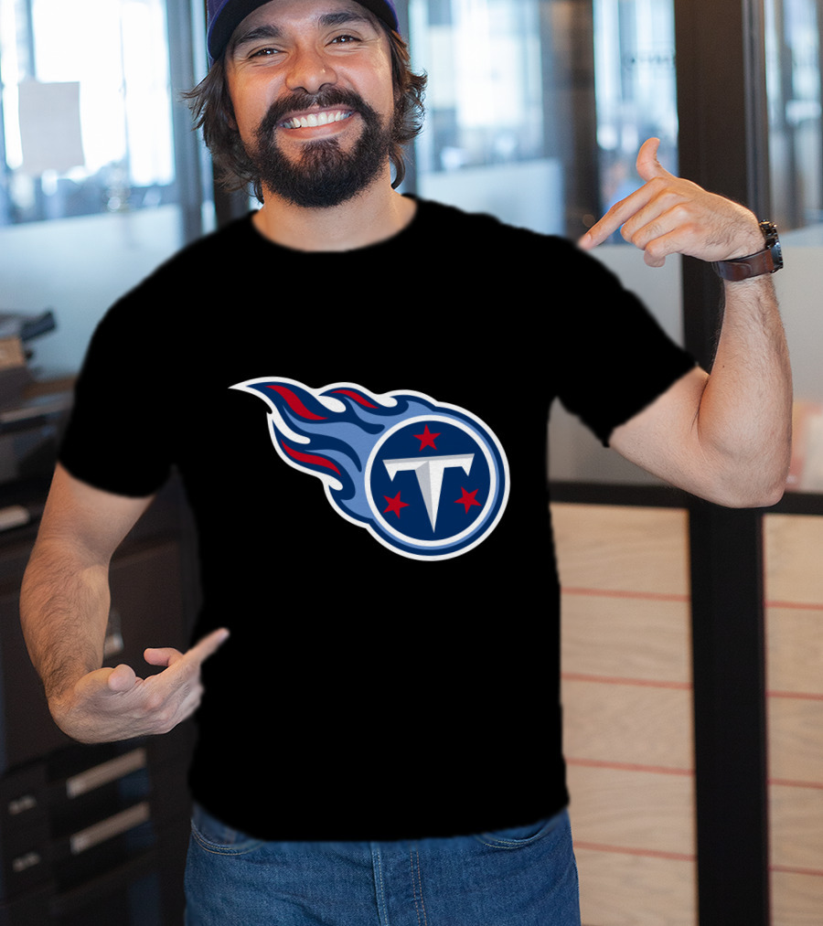 Tennessee Titans Logo Iconic Emblem Blue And Red Flames T-Shirt