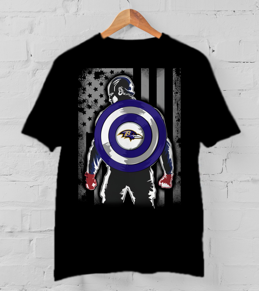 Baltimore Ravens Captain America Shield Flag T-Shirt