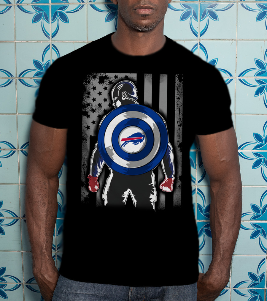 Buffalo Bills Captain America Flag Shield T-Shirt