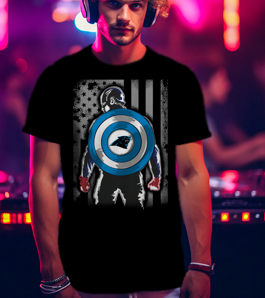 Carolina Panthers Captain America Shield Flag Stars T-Shirt