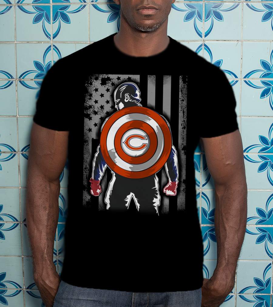 Chicago Bears Captain America Flag Shield Crossover T-Shirt
