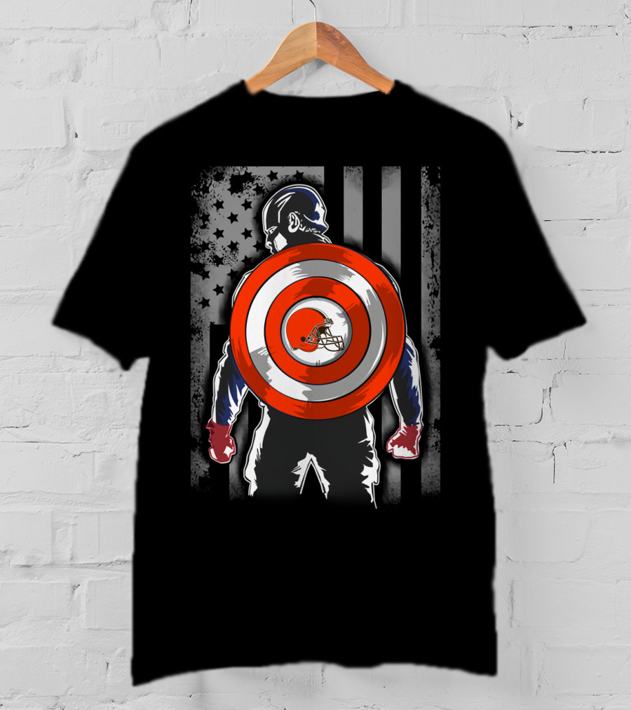 Cleveland Browns Captain America Shield USA Flag Backdrop T-Shirt