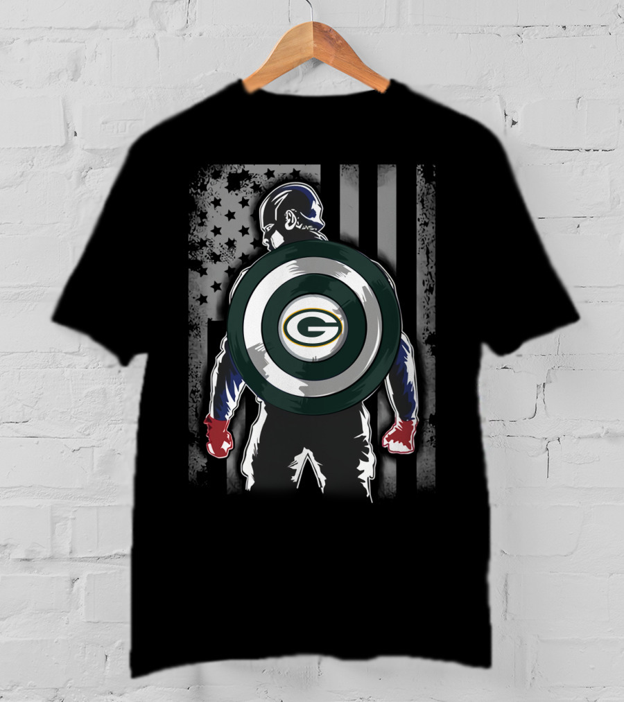 Green Bay Packers Captain America Shield Flag USA T-Shirt