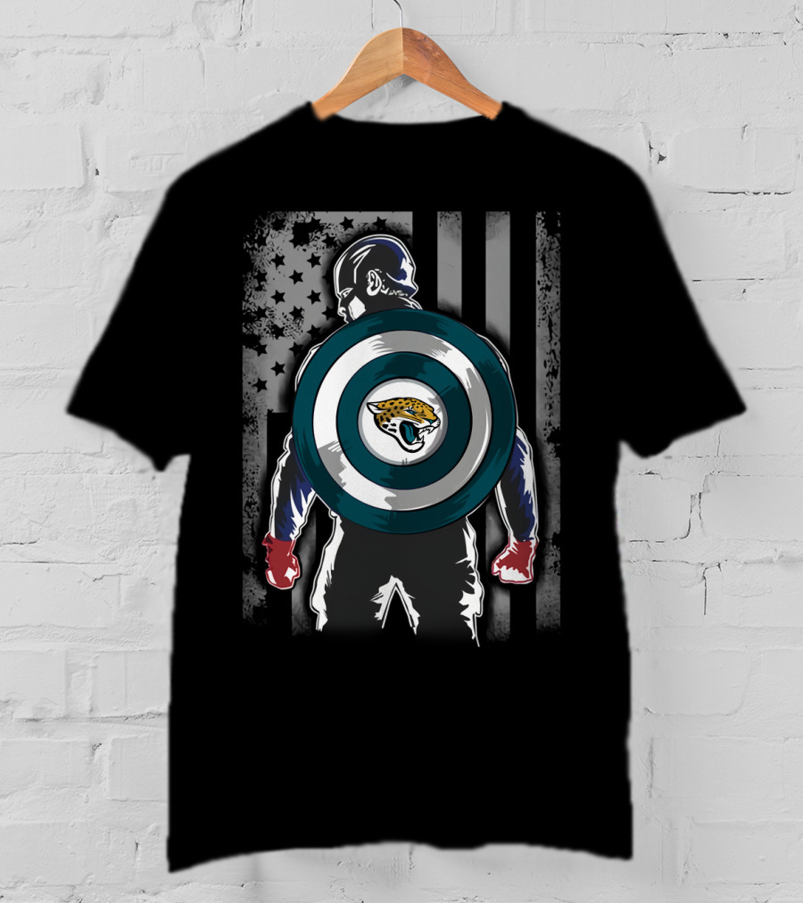 Jacksonville Jaguars Captain America USA Flag Shield T-Shirt
