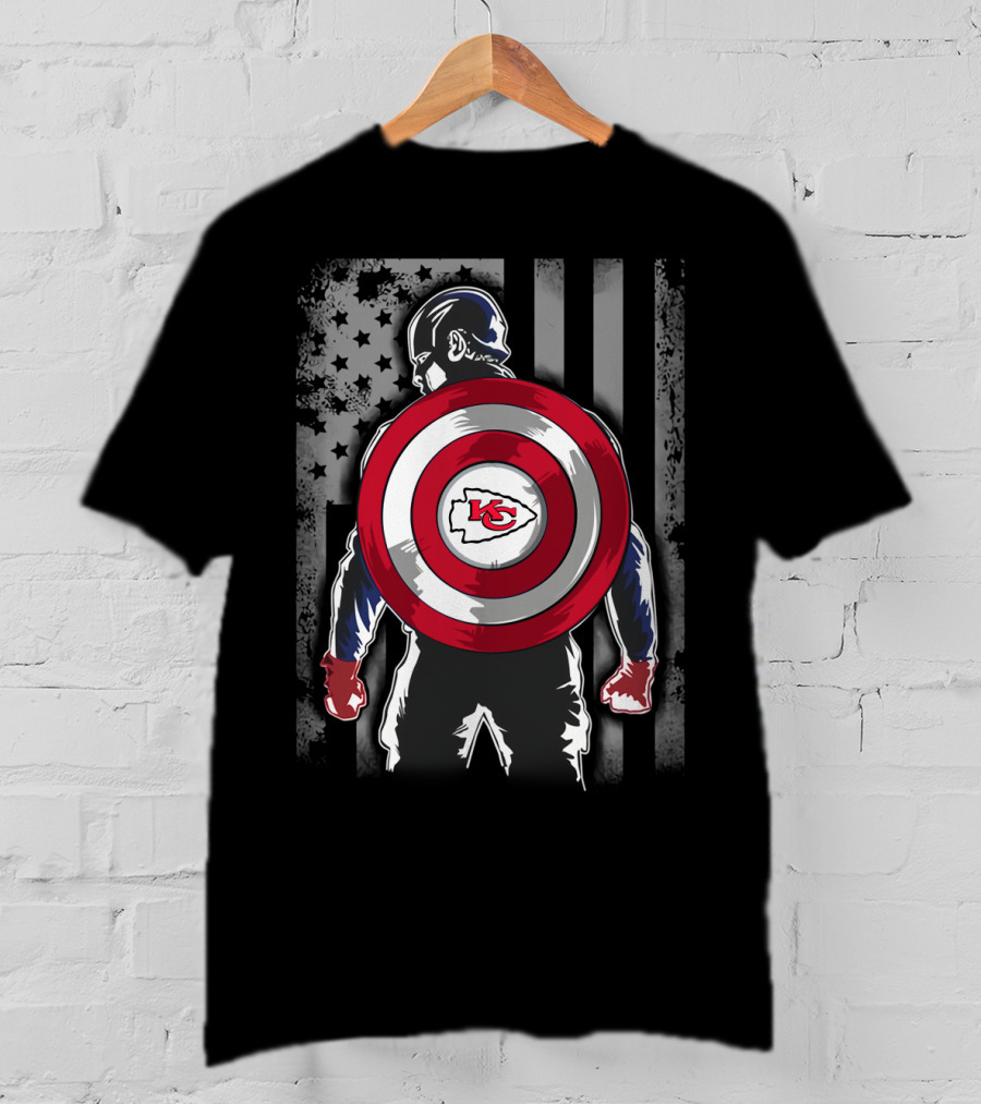 Kansas City Chiefs Captain America Shield With American Flag T-Shirt